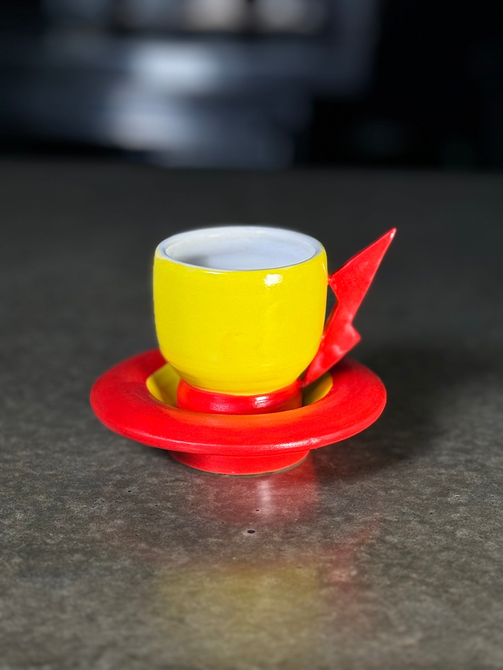 Ben Pee-"Yellow Espresso Set with Red Lightning Bolt"
